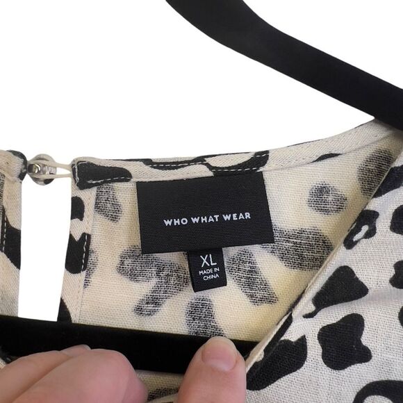 WHO WHAT WEAR Cream and Black Linen Blend Leopard Print Cap Sleeve Dress xl - Picture 10 of 15